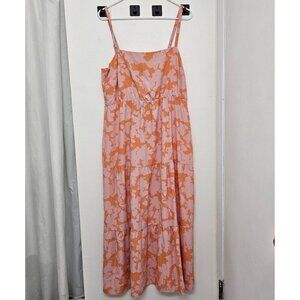 Social Standard Pink / Orange Sundress Smocked Back Maxi Dress size XL